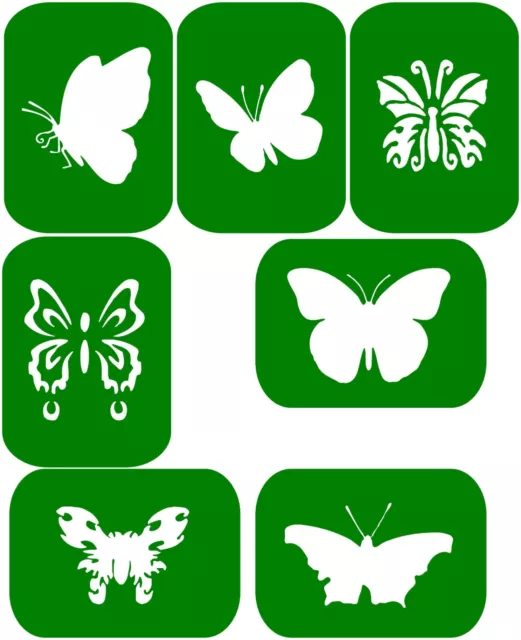 7 x Butterfly-1,  Body Art Glitter Tattoo And Glass Etching Stencils Glitter