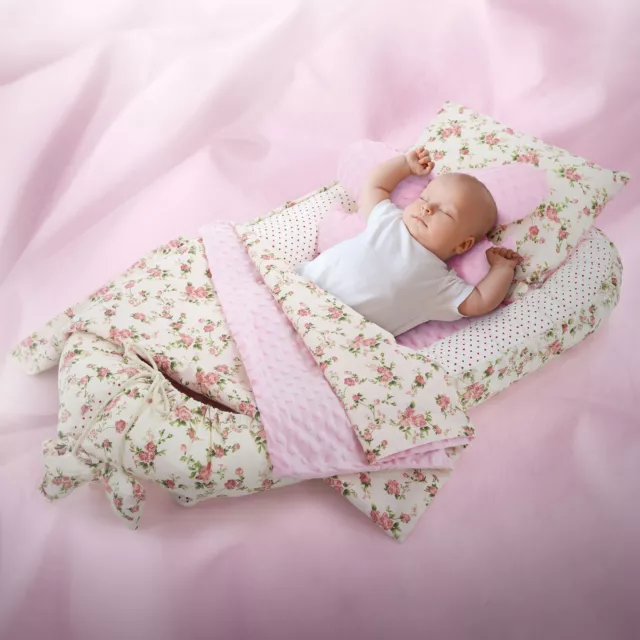 Cocon pour bébé 5 pièces coton nid de bébé couverture amovile rose/motif fleurs