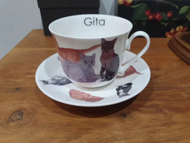 Roy Kirkham Personalised 'Gita' CATS GALORE Fine Bone China Cup & Saucer - 2005