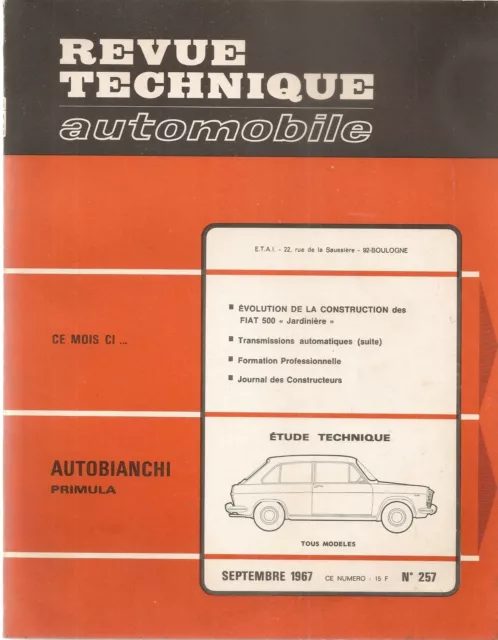 Revue Technique Automobile 257 Rta 1967 Etude Autobianchi Primula Evo Fiat 500