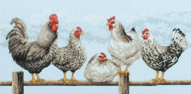 Dimensions Counted Cross Stitch Kit 16"X8"-Black & White Hens (14 Count) -70-354