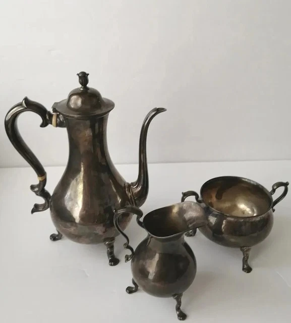 Antique Tiffany & Co Sterling Silver 925 Coffee Pot Set 1 1/2 Pint Sugar+Creamer
