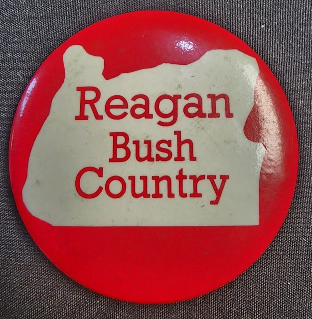 Reagan Bush Country Round Red Oregon Vintage Political Pin Pinback Button