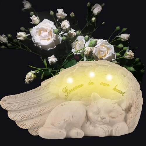 : Estatua conmemorativa de mascotas solares, regalos de pérdida de mascotas, estatua del gato ángel gris claro
