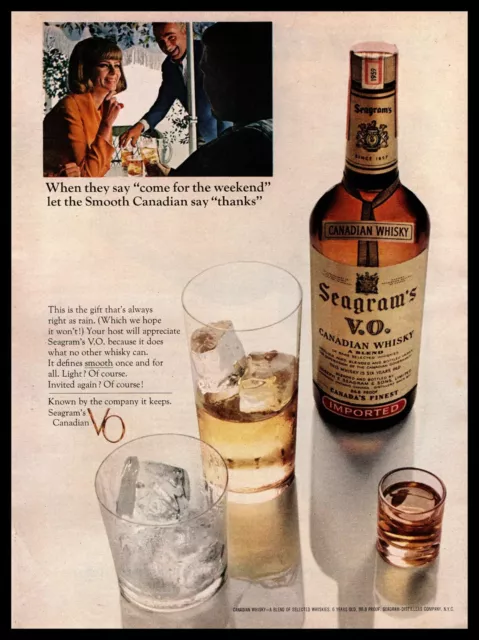 1965 Seagram's V.O. Canadian Whisky "Come For The Weekend" Vintage Print Ad