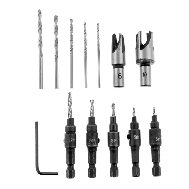 13× Countersink Drill Bit Set 1/4'' Hex Shank Wood Plug Cutter Drilling Tools