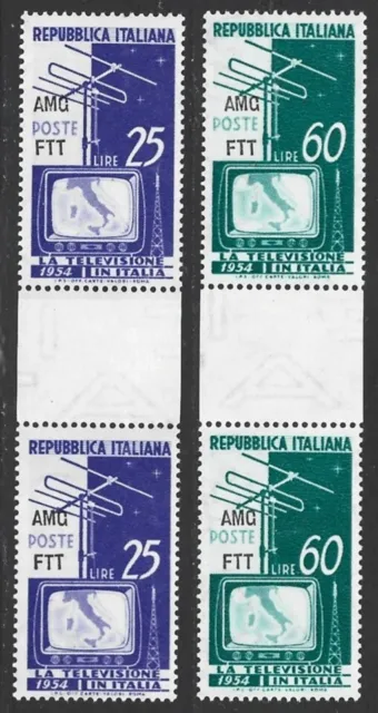 Italy Trieste A AMG-FTT 1954 Television Set GUTTER PAIR #196-197 F/VF-NH