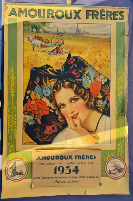 Ancien Calendrier Affiche De 1934 Amouroux Freres Agricole