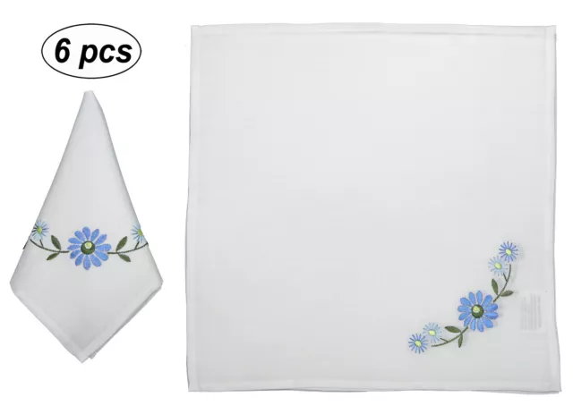 Creative Linens Hemstitch Embroidered Daisy Flower Tablecloth, White Blue 3