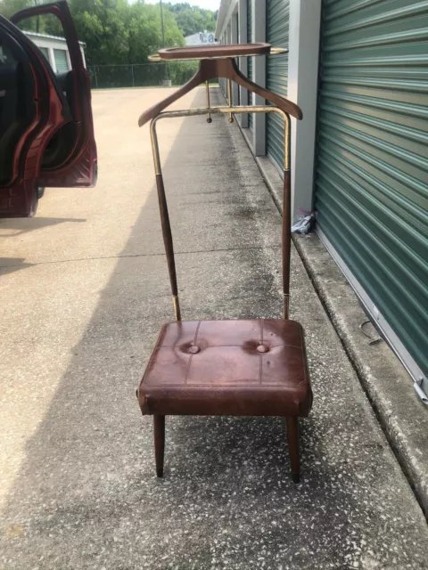 Mid Century Modern Vinyl Metal Valet Stand Butler's Chair Vintage Mcm Seat Tray