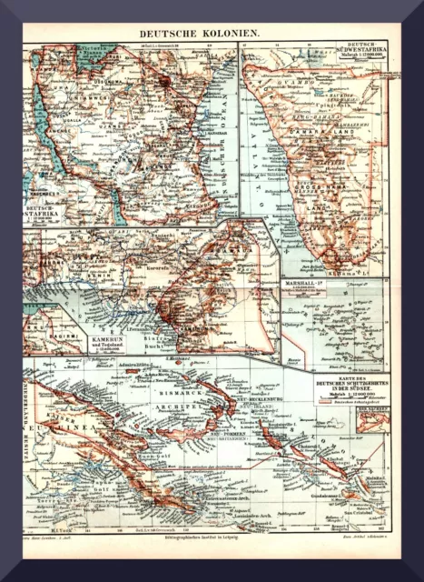 antike Landkarte +Deutsche Kolonien+ 1895 +Togo,Kamerun, Deutsch-Südwest,DOA+