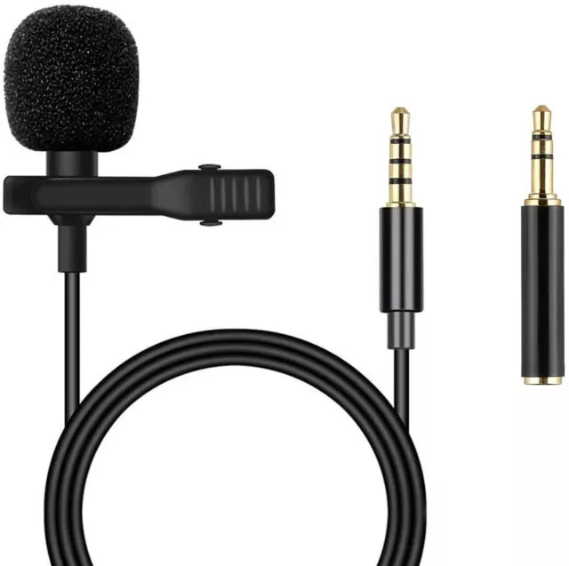 Clip-on Lapel Mini Lavalier Mic Microphone 3.5mm Adapter For Phone PC Recording