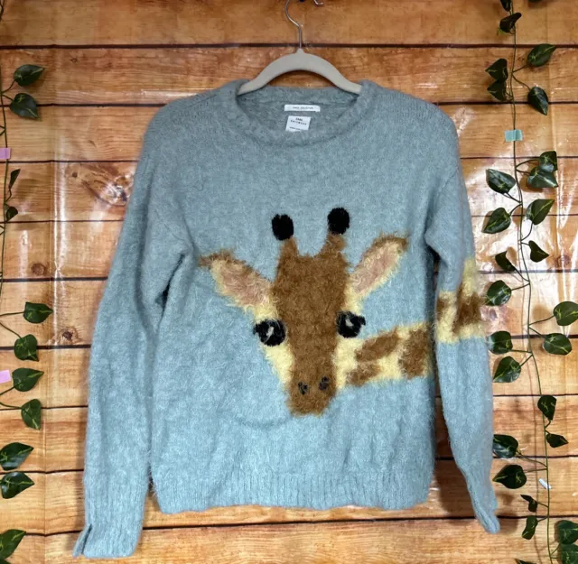 Zara Knitwear Fancy Collection Coral Blue Fuzzy Giraffe print Sweater Girl 11/12