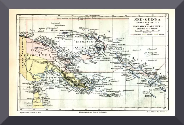 Landkarte +NEU-GUINEA DEUTSCHER ANTEIL+ 1905 +Bismarck-Archipel, Neu-Pommern+