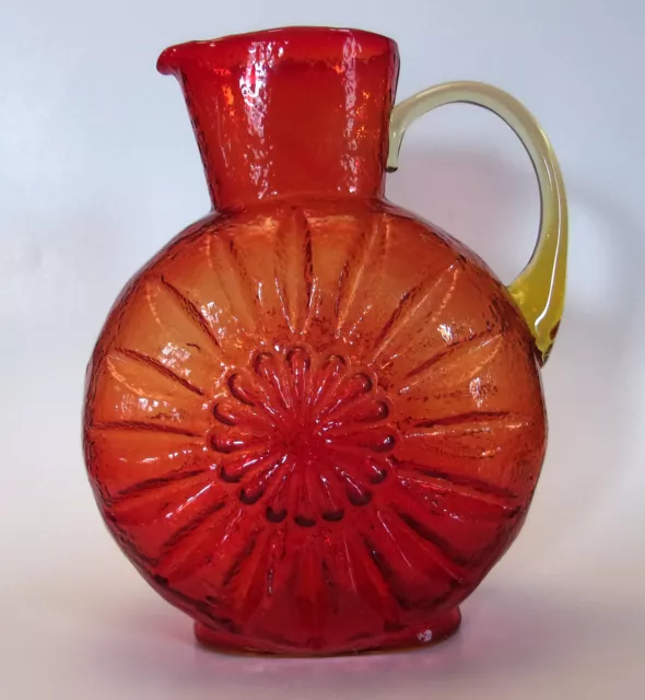 Vintage 10" Amberina Kanawha Glass Sunflower Pitcher Red Yellow Orange Art Glass