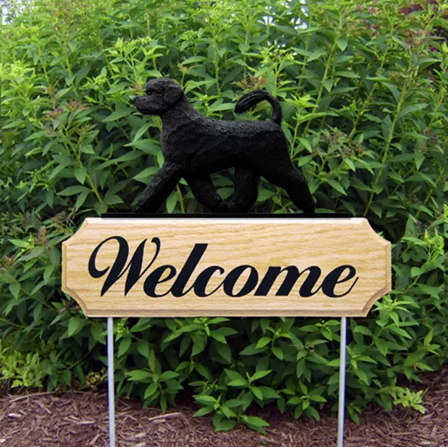 Portuguese Water Dog Wood Welcome Outdoor Sign Black