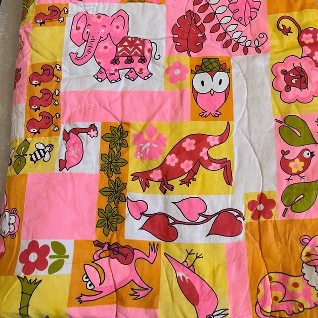 Manta de cuna vintage años 60 Liberty House Hawaii 32x41 animales/leis psicodélica años 70