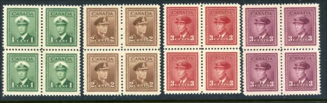 Canada Mint NH VF 1c-4c (4) Scott #249-252 Blocks 1942-43 War Issue Stamps