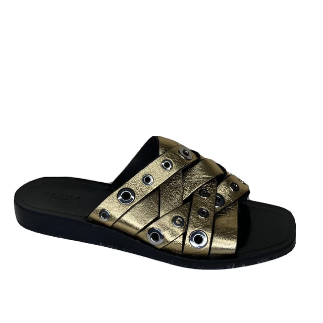 Rag and Bone Hartley Gold Grommet Slides Sandals 36
