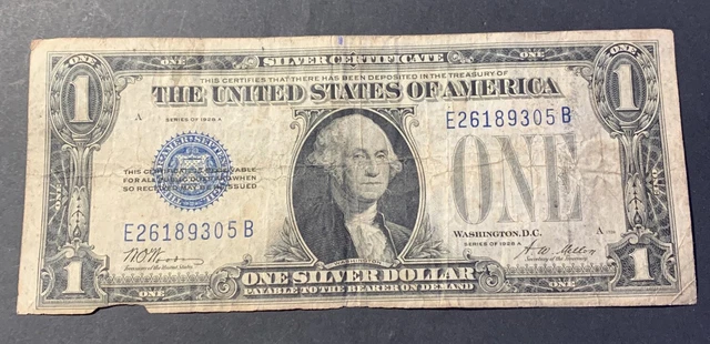 1928 A One Dollar Bill Silver Certificate Note Funny Back