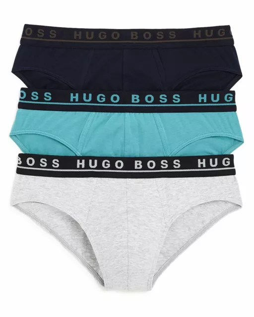HUGO BOSS Mens 3 Pack Turquoise Gray Navy MINI BRIEF Cotton Stretch XL NWT