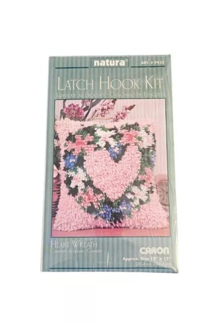 Caron Latch Hook Kit Pink Heart Wreath P435 Natura Rug Pillow 12x12 New & Sealed