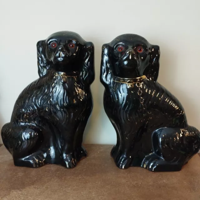 Antique, Pair of Staffordshire Jackfield Glazed, Flatback Spaniel Dogs, 34cm