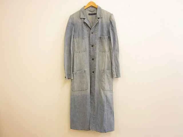 Ralph Lauren Denim Long Coat Jacket Vintage Stone Wash Size Blue