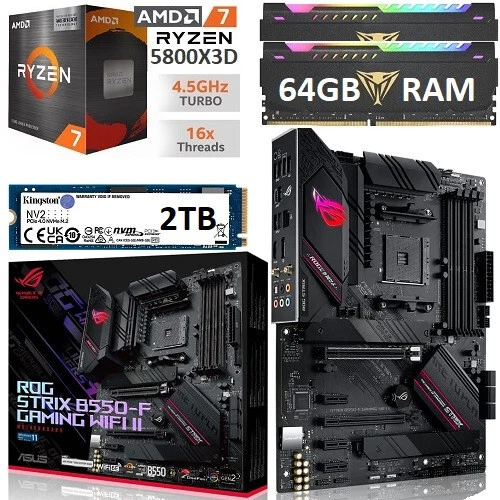 AMD RYZEN 7 5800X3D + 64GB RGB RAM + 2TB SSD + ROG B550F Motherboard