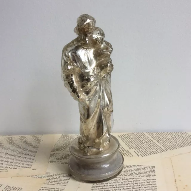 Ancienne Statue Religieuse Saint Joseph Verre Eglomisé Mercurisé Verrerie XIXeme