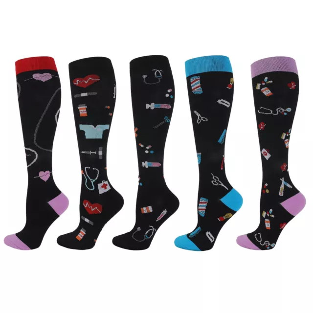 5 Pairs Compression Socks Nurse Women's 20-30 mmHg Running Knee High Stockings