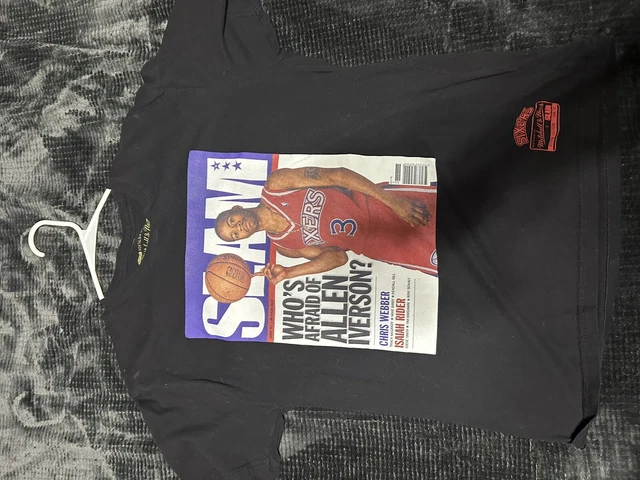Allen Iverson MEDIUM Black T Shirt Slam Magazine Mitchell Ness Tee Basketball