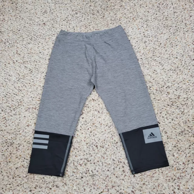 Adidas Leggings Girls Large Gray Black Fitted Crop Pants Workout Run Kids Child