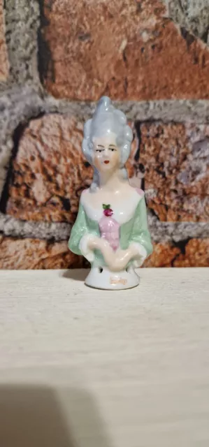 Vintage Porcelain Pin Cushion Lady Half Doll Pin Doll