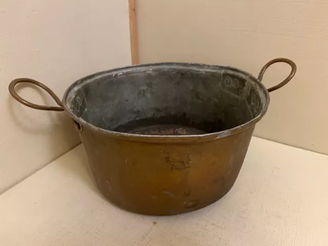 Lovely Vintage Copper and Brass Jam Pan. Pot. Handles. Heavy. Quality. Plant