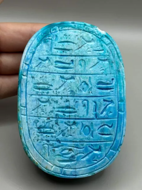 extremely rare ancient Egyptian large glazed stone scarab seal statue ca 500bce