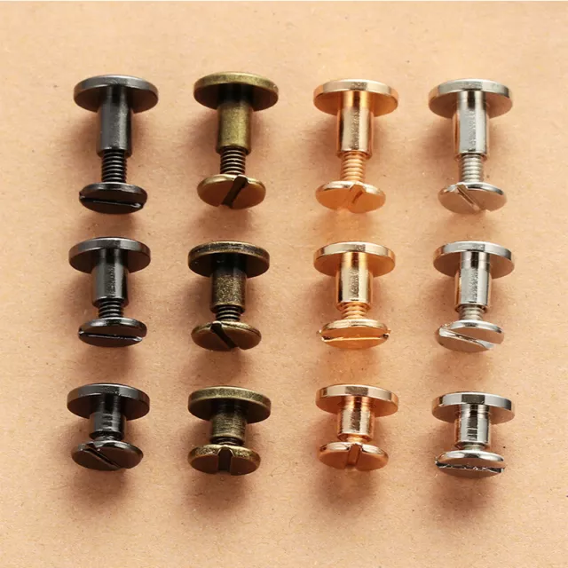 50 SETS Belt Screw Leather Crafts Chicago Nail Brass Flat Heads Solid Rivet Stud
