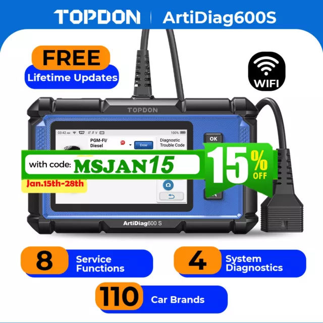 TOPDON AD600S OBD2 Car Scanner ABS SRS 5Inch 1500mAh Code Reader Diagnostic Tool