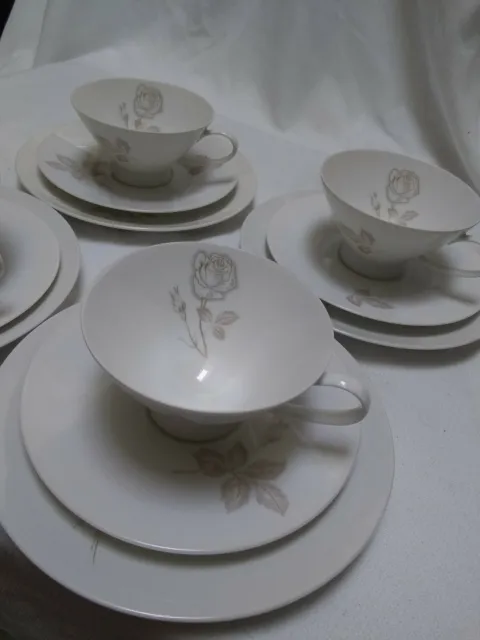 Vintage Lot: 6 Rosenthal CLASSIC ROSE Trios:Cup, Saucer,Plate; RAYMOND LOEWY 60s
