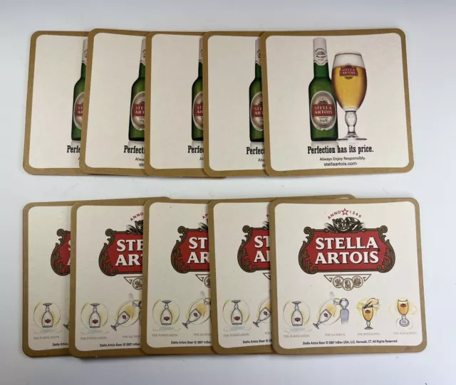 Lot of 10 Stella Artois 4" Square Double Sided Cardboard Beer Mat Coaster