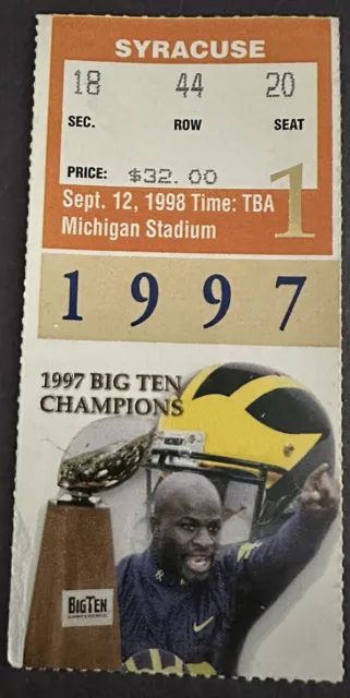 1998 MICHIGAN vs Syracuse Ticket Stub — Tom Brady 1st TD Pass, 1st Home start