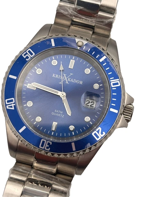 Montre Automatique Kriss Kador - Acier Inoxydable, Cadran Argenté, étanche 50m - Neuf Avec étiquettes