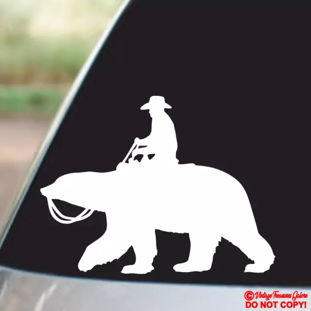 COWBOY GUY RIDING A POLAR BEAR Vinyl Decal Sticker Car Window Wall Bumper Funny