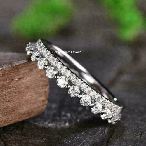 2Ct Round Cut VVS1 Moissanite Eternity Wedding Bubble Band Set 14k White Gold