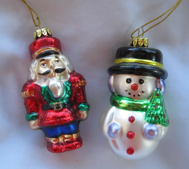 Toy Soldier Santa and Frosty Snowman Mercury Glass Ornamnets (2)