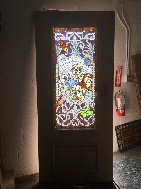 Beautiful 36" X 80" Custom Solid Stained Glass Door With Dogs