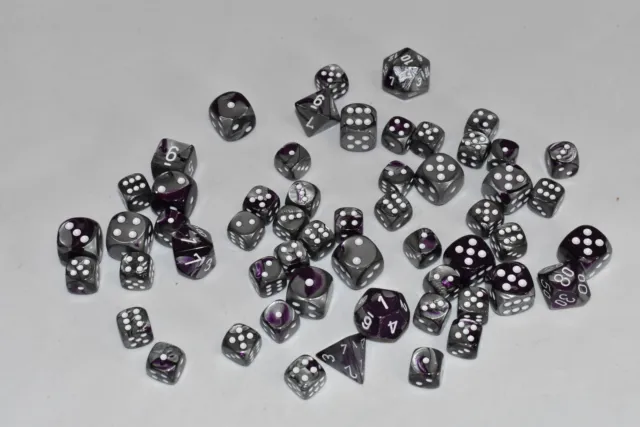 50+ Polyhedral 7-Die + D6 Gemini Chessex Dice Set Purple-Steel CHX-2643