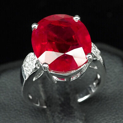 Ruby Pigeon Blood Red Ring Oval 925 Sterling Silver White Gold Plate 05