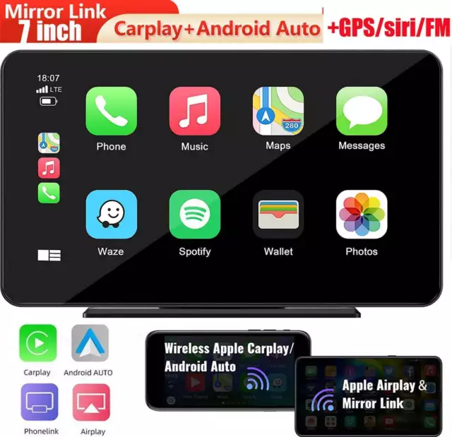 7"Touchscreen Tragbarer Autoradio Apple Carplay & Android Auto FM Bluetooth GPS