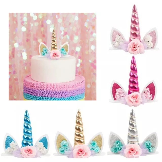 Unicorn Cake Topper Birthday Cake Gold Topper Horn Ears Eyelash Party Decoration